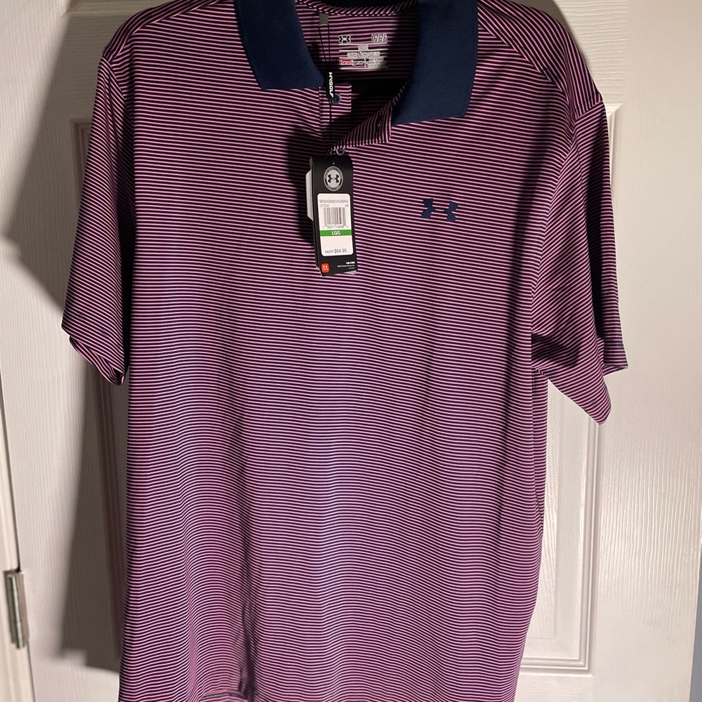 Under Armour large golf polo loose fit brand new pink/navy blue